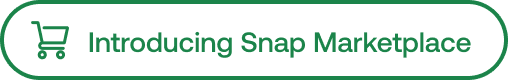 Green shopping cart icon next to text: "Introducing Snap Marketplace" on a white background with green border.