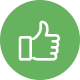 White thumbs-up icon inside a green circle, symbolizing approval or like.